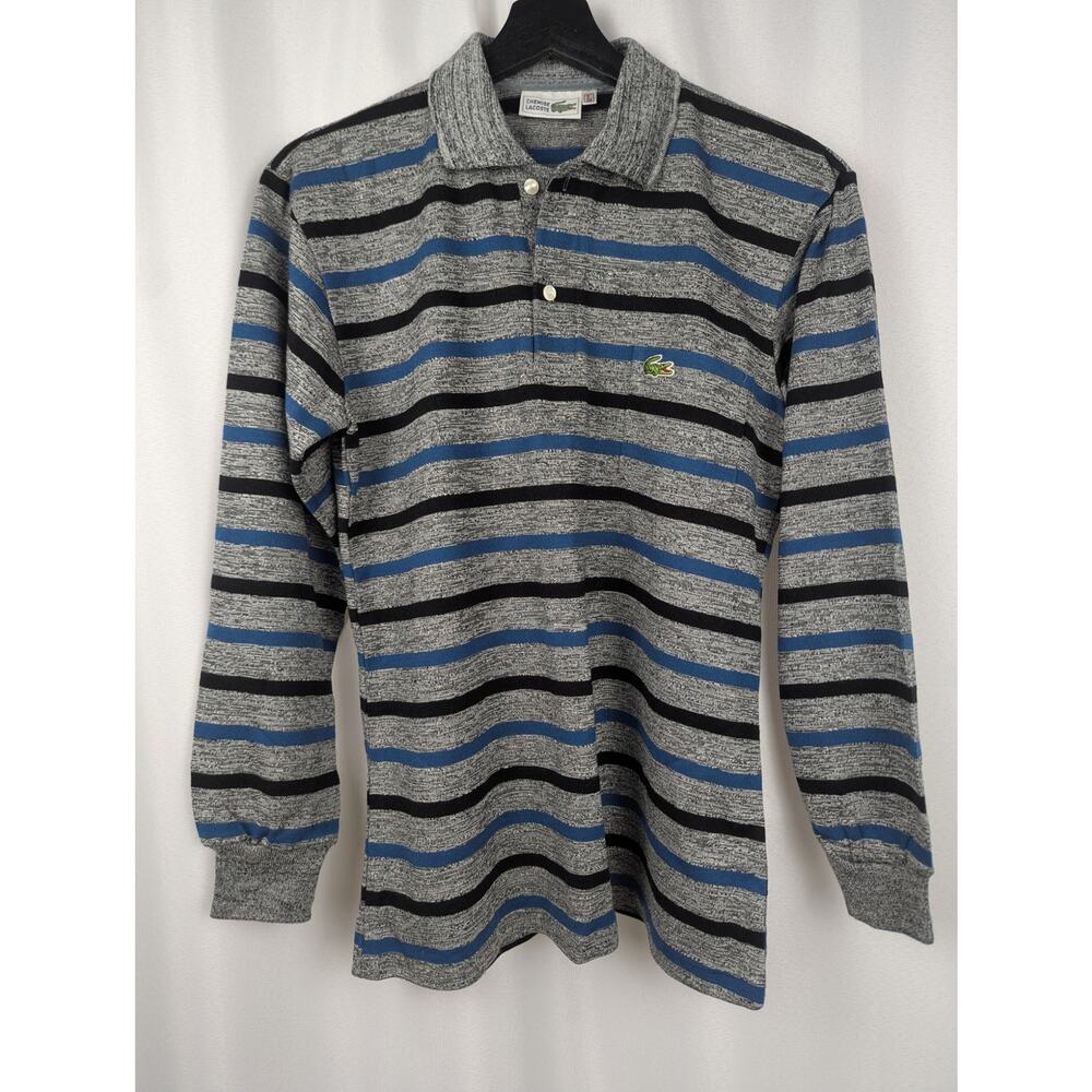 Vintage Chemise‎ Lacoste Striped Polo Sweater Size L Grey Black Blue